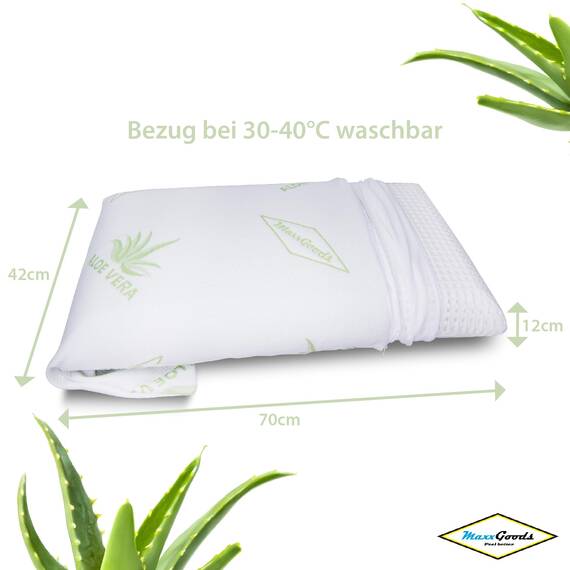 MaxxGoods orthopädisches Kissen, Nackenstützkissen aus Visco Gelschaum mit Aloe Vera Schutzbezug & Innenbezug 100% Baumwolle - Kopfkissen für Bauch- Rücken- und Seitenschläfer (42cm x 70cm x 12cm)