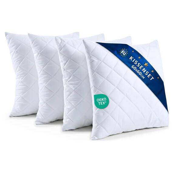 Amazinggirl Kopfkissen 60x60 cm - Kissen Allergiker Schlafkissen Polster Pillow Made in EU und Pillows for Sleeping 60 x 60 Bett Kissens für Schlafen Oeko-Tex Weiß - 4 Stück