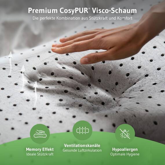 Third of Life Seitenschläfer-Kissen ACAMAR mit Aloe Vera Bezug, HWS Nackenstützkissen, Ergonomischer Memory Foam für die Seitenlage, Wellnesskern mit Bambus-Aktivkohle, Aktive Hautpflege mit Oekotex