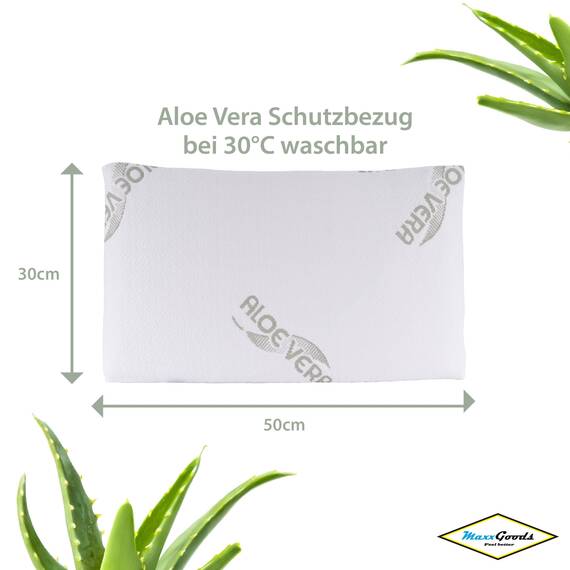 MaxxGoods orthopädisches flaches Kopfkissen [WASCHBAR] aus Visco Gelschaum + Baumwollbezug + Aloe Vera Schutzbezug - Nackenstützkissen für HWS Unterstützung - Kopfkissen Babys & Kindern (50x30x5cm)