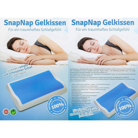 MaxxGoods Kühlendes Kopfkissen 50 x 30 cm Kissenkern ist Ergonomisch, Orthopädisch, Hyperallergen SnapNap Nackenstützkissen