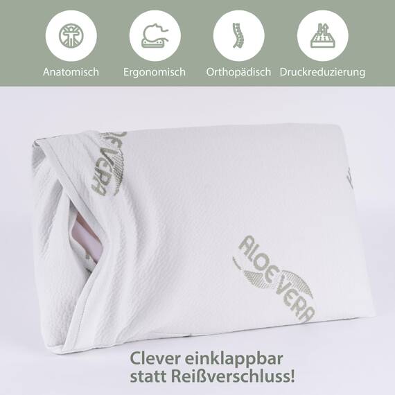 MaxxGoods orthopädisches flaches Kopfkissen [WASCHBAR] aus Visco Gelschaum + Baumwollbezug + Aloe Vera Schutzbezug - Nackenstützkissen für HWS Unterstützung - Kopfkissen Babys & Kindern (50x30x5cm)