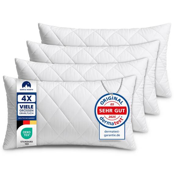 Gentle North Kopfkissen (40x80 cm groß) - 4er Set Kissen für Bett und als Dekokissen - Mit Reißverschluss für Füllung - Sofakissen - Zierkissen für Couch und Sofa - Ökotex - Waschbar bis 60° - Weiß