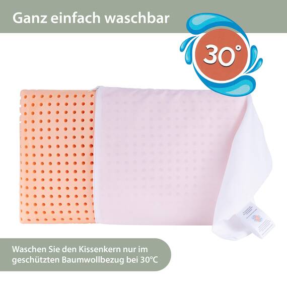 MaxxGoods orthopädisches flaches Kopfkissen [WASCHBAR] aus Visco Gelschaum + Baumwollbezug + Aloe Vera Schutzbezug - Nackenstützkissen für HWS Unterstützung - Kopfkissen Babys & Kindern (50x30x5cm)