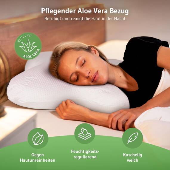 Third of Life Seitenschläfer-Kissen ACAMAR mit Aloe Vera Bezug, HWS Nackenstützkissen, Ergonomischer Memory Foam für die Seitenlage, Wellnesskern mit Bambus-Aktivkohle, Aktive Hautpflege mit Oekotex