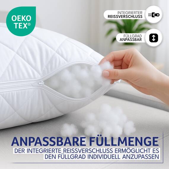 Gentle North Kopfkissen (50x50 cm groß) - 6er Set Kissen für Bett und als Dekokissen - Mit Reißverschluss für Füllung - Sofakissen - Zierkissen für Couch und Sofa - Ökotex - Waschbar bis 60° - Weiß