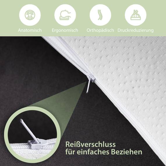 MaxxGoods orthopädisches Kissen, Nackenstützkissen aus Visco Gelschaum mit Aloe Vera Schutzbezug & Innenbezug 100% Baumwolle - Kopfkissen für Wasserbetten, Kinder, Bauchschläfer (42cm x 70cm x 10cm)