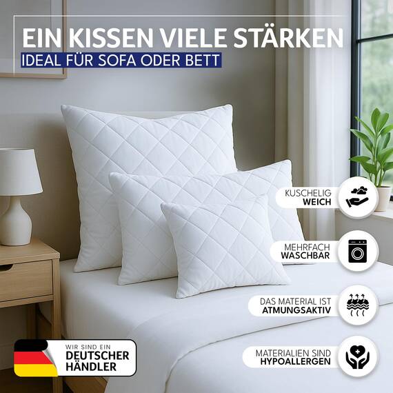 Gentle North Kopfkissen (40x80 cm groß) - Kissen für Bett und als Dekokissen - Mit Reißverschluss für Füllung - Sofakissen - Zierkissen für Couch und Sofa - Ökotex - Waschbar bis 60° - Weiß