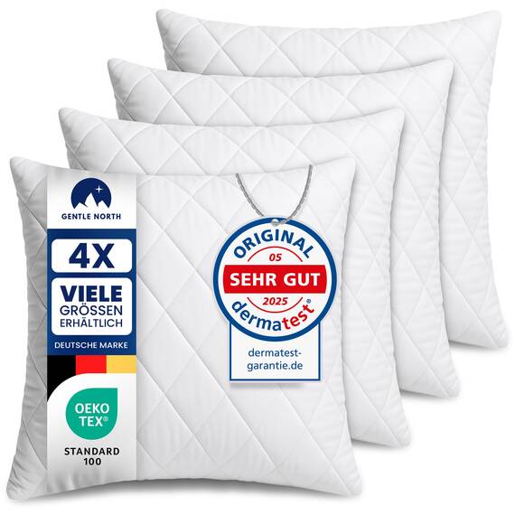 Gentle North Kopfkissen (40x40 cm groß) - 4er Set Kissen für Bett und als Dekokissen - Mit Reißverschluss für Füllung - Sofakissen - Zierkissen für Couch und Sofa - Ökotex - Waschbar bis 60° - Weiß