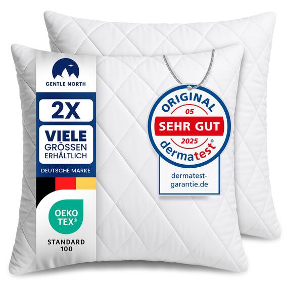 Gentle North Kopfkissen (45x45 cm groß) - 2er Set Kissen für Bett und als Dekokissen - Mit Reißverschluss für Füllung - Sofakissen - Zierkissen für Couch und Sofa - Ökotex - Waschbar bis 60° - Weiß