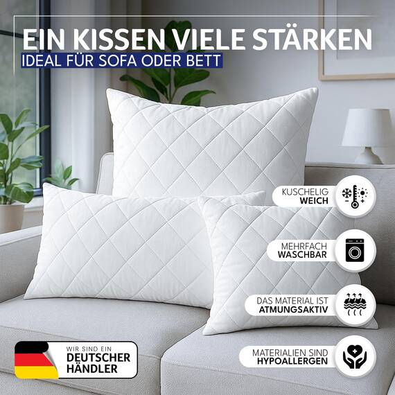 Gentle North Kopfkissen (30x50 cm groß) - 4er Set Kissen für Bett und als Dekokissen - Mit Reißverschluss für Füllung - Sofakissen - Zierkissen für Couch und Sofa - Ökotex - Waschbar bis 60° - Weiß