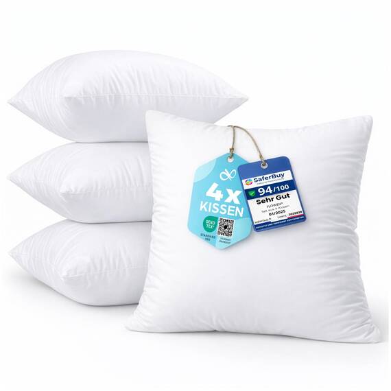 Flowen Kissen 40x40 Kopfkissen 4er Set für Sofa und Bett Innenkissen Hypoallergene Anti-Milben Kissenfüllung mit Weicher Gesteppter Kissenbezug 100% Polyester für Haus/Hotel