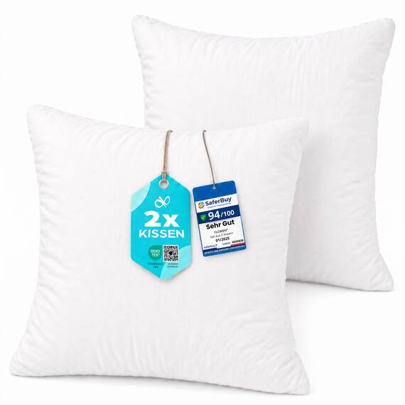Flowen Kissen 35x35 Kopfkissen 2er Set für Sofa und Bett Innenkissen Hypoallergene Anti-Milben Kissenfüllung mit Weicher Gesteppter Kissenbezug 100% Polyester für Haus/Hotel
