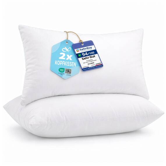 Flowen Kopfkissen 48x74 cm Kissen für Bett 48 x 74 2er Set Bettkissen Hypoallergene Anti-Milben Weiche Kissenfüllung mit Weicher Gesteppter Kopfkissenbezug 100% Polyester Schlafkissen