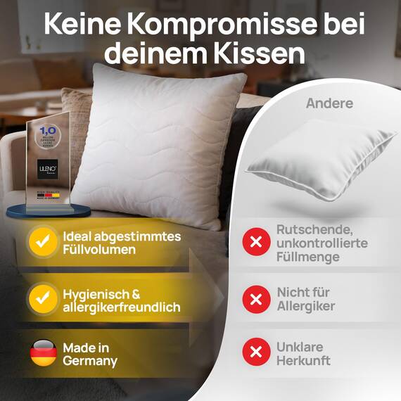 LILENO HOME Kissen 50x50 (1er Set) – 95 °C waschbar, Oeko-Tex & Made in DE – Allergiker Kopfkissen 50x50 für himmlischen Schlaf – Haut schmeichelndes & geruchsfreies Pillow