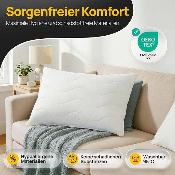 LILENO HOME Kissen 60x80 (2er Set) – 95 °C waschbar, Oeko-Tex & Made in DE – Allergiker Kopfkissen 60x80 anpassbar für himmlischen Schlaf – Haut schmeichelndes & geruchsfreies Pillow