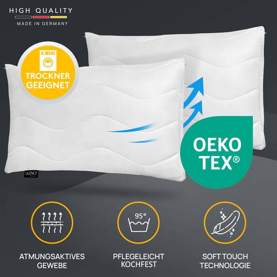LILENO HOME Kissen 40x70 (1er Set) – 95 °C waschbar, Oeko-Tex & Made in DE – Allergiker Kopfkissen 40x70 anpassbar für himmlischen Schlaf – Haut schmeichelndes & geruchsfreies Pillow