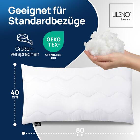LILENO HOME Allergiker Kopfkissen 40x80 (1er Set) – 95°C waschbar, OekoTex & Made in DE – Kissen 40x80 mit praller Füllung für himmlischen Schlaf – Haut schmeichelndes & geruchsfreies Pillow