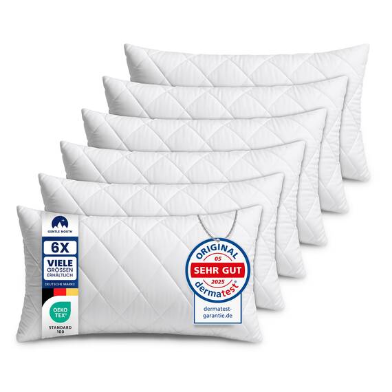 Gentle North Kopfkissen (40x80 cm groß) - 6er Set Kissen für Bett und als Dekokissen - Mit Reißverschluss für Füllung - Sofakissen - Zierkissen für Couch und Sofa - Ökotex - Waschbar bis 60° - Weiß