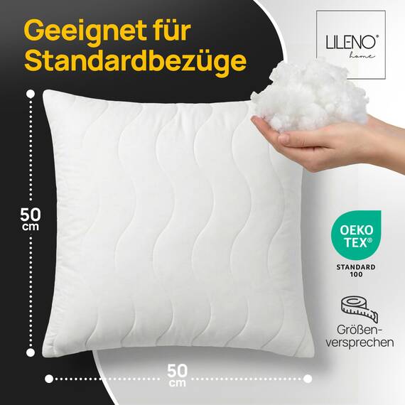 LILENO HOME Kissen 50x50 (1er Set) – 95 °C waschbar, Oeko-Tex & Made in DE – Allergiker Kopfkissen 50x50 für himmlischen Schlaf – Haut schmeichelndes & geruchsfreies Pillow