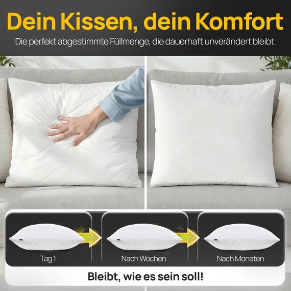 LILENO HOME Kissen 50x50 (1er Set) – 95 °C waschbar, Oeko-Tex & Made in DE – Allergiker Kopfkissen 50x50 für himmlischen Schlaf – Haut schmeichelndes & geruchsfreies Pillow