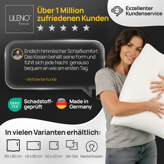 LILENO HOME Kopfkissen 30x50 (4er Set) – 95 °C waschbar, Oeko-Tex & Made in DE – Allergiker Kissen 30x50 für himmlischen Schlaf – Haut schmeichelndes & geruchsfreies Pillow