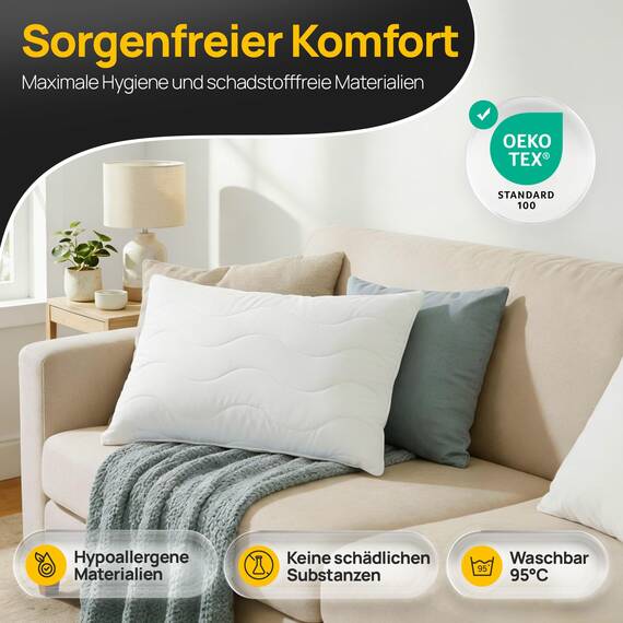 LILENO HOME Kopfkissen 30x40 (1er Set) – 95 °C waschbar, Oeko-Tex & Made in DE – Allergiker Kissen 30x40 für himmlischen Schlaf – Haut schmeichelndes & geruchsfreies Pillow