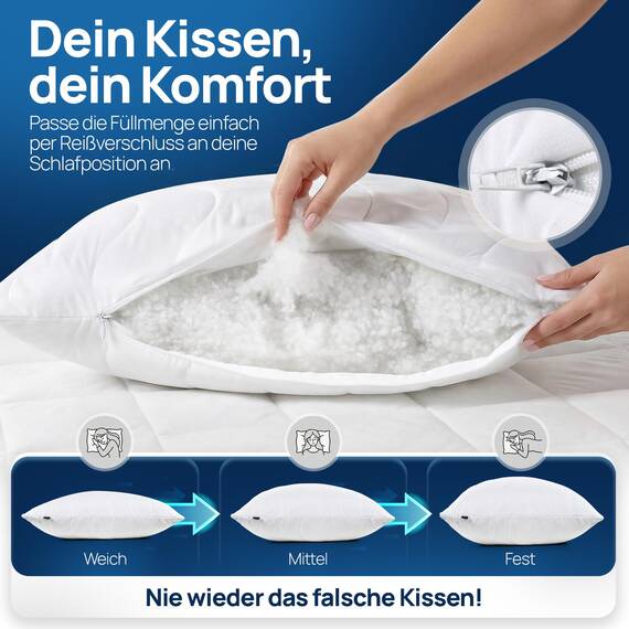 LILENO HOME Allergiker Kopfkissen 40x80 (2er Set) – 95°C waschbar, OekoTex & Made in DE – Kissen 40x80 mit praller Füllung für himmlischen Schlaf – Haut schmeichelndes & geruchsfreies Pillow