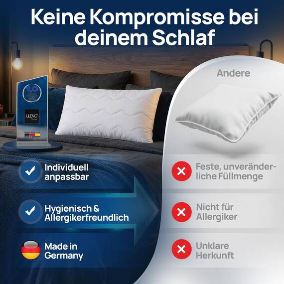 LILENO HOME Allergiker Kopfkissen 40x80 (2er Set) – 95°C waschbar, OekoTex & Made in DE – Kissen 40x80 mit praller Füllung für himmlischen Schlaf – Haut schmeichelndes & geruchsfreies Pillow