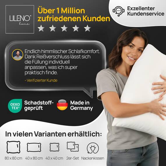 LILENO HOME Kopfkissen 30x40 (4er Set) – 95 °C waschbar, Oeko-Tex & Made in DE – Allergiker Kissen 30x40 für himmlischen Schlaf – Haut schmeichelndes & geruchsfreies Pillow