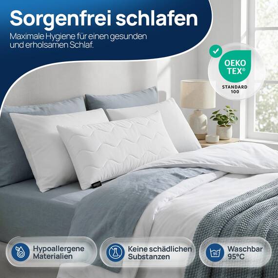 LILENO HOME Allergiker Kopfkissen 40x80 (2er Set) – 95°C waschbar, OekoTex & Made in DE – Kissen 40x80 mit praller Füllung für himmlischen Schlaf – Haut schmeichelndes & geruchsfreies Pillow