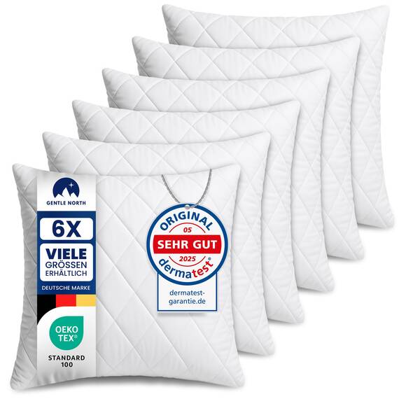 Gentle North Kopfkissen (80x80 cm groß) - 6er Set Kissen für Bett und als Dekokissen - Mit Reißverschluss für Füllung - Sofakissen - Zierkissen für Couch und Sofa - Ökotex - Waschbar bis 60° - Weiß