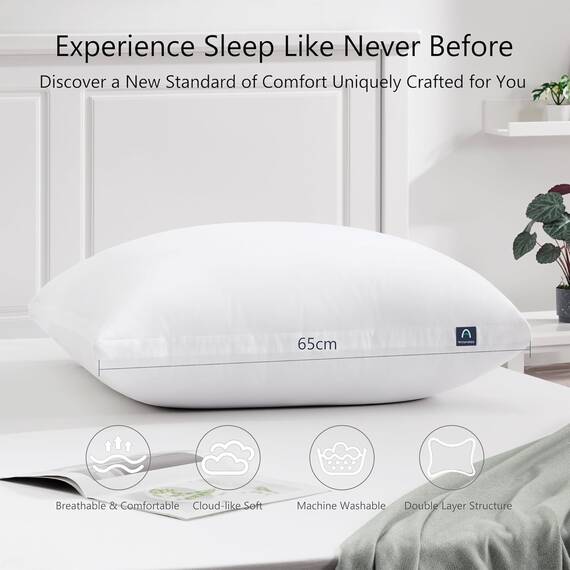 ACCURATEX Hybrid zerkleinertes Memory Foam Kopfkissen 2er Set, Kissen mit Mikrofaser Füllung & abnehmbarem Bezug, höhenverstellbares Bettkissen für Rücken, Bauchschläfer, waschbar, 65x65 cm, weiß