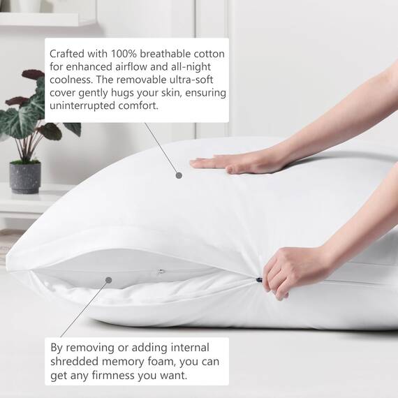 ACCURATEX Hybrid zerkleinertes Memory Foam Kopfkissen 2er Set, Kissen mit Mikrofaser Füllung & abnehmbarem Bezug, höhenverstellbares Bettkissen für Rücken, Bauchschläfer, waschbar, 65x65 cm, weiß