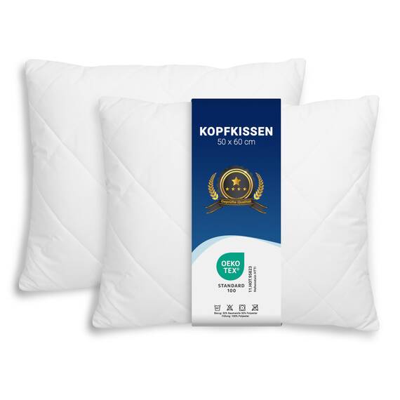 ZOLLNER 2er Set Kissen - Made in Europe – Polyesterfüllung - Bezug aus Mischgewebe - waschbar bis 95°C - 50x60 cm - Hotelqualität - Oeko Tex® Zertifiziert