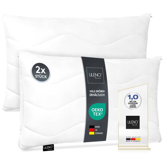 LILENO HOME Kissen 40x70 (2er Set) – 95 °C waschbar, Oeko-Tex & Made in DE – Allergiker Kopfkissen 40x70 anpassbar für himmlischen Schlaf – Haut schmeichelndes & geruchsfreies Pillow