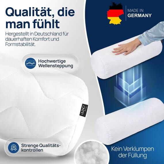 LILENO HOME Nackenrolle 15x40 (4er Set) – 95 °C waschbar, Oeko-Tex, Made in DE – Allergiker Kissenrolle für optimale Entspannung & Entlastung – Ideales Nackenrolle Kissen für Rücken & Nacken