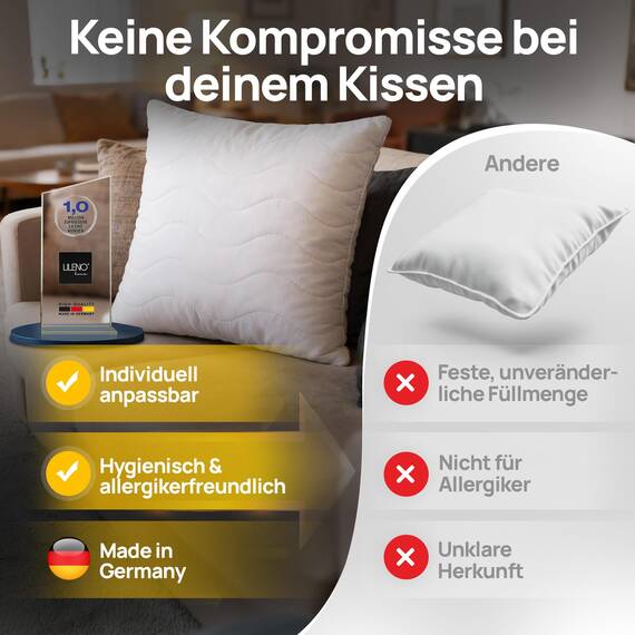 LILENO HOME Kissen 60x60 (4er Set) – 95 °C waschbar, Oeko-Tex & Made in DE – Allergiker Kopfkissen 60x60 anpassbar für himmlischen Schlaf – Haut schmeichelndes & geruchsfreies Pillow