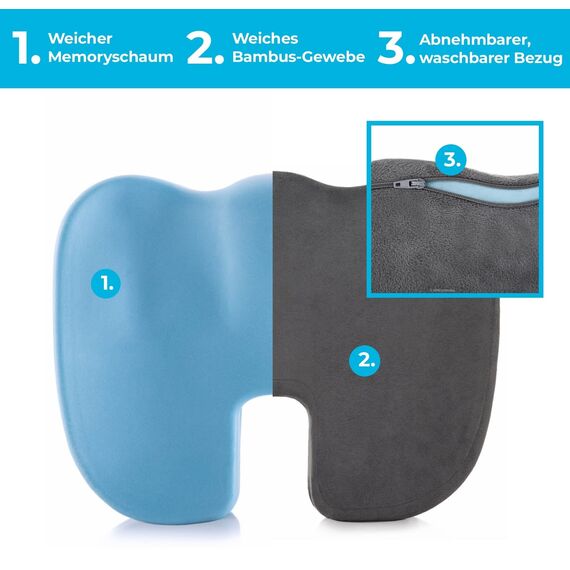 Linenspa Ergonomisches Sitzkissen aus Gelschaum – Steißbein-/Coccyx-Komfort – Sitzpolster für Bürostuhl, Auto und für ganztägiges Sitzen, Grau