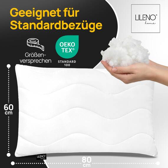 LILENO HOME Kissen 60x80 (6er Set) – 95 °C waschbar, Oeko-Tex & Made in DE – Allergiker Kopfkissen 60x80 anpassbar für himmlischen Schlaf – Haut schmeichelndes & geruchsfreies Pillow