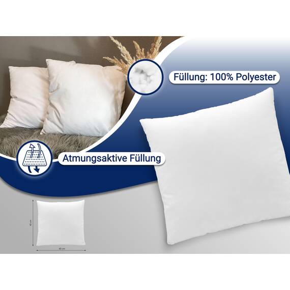 ZOLLNER 2er Set Kissen - Made in Europe – Polyesterfüllung - Bezug aus Mischgewebe - waschbar bis 95°C - 40x40 cm - Hotelqualität - Oeko Tex® Zertifiziert