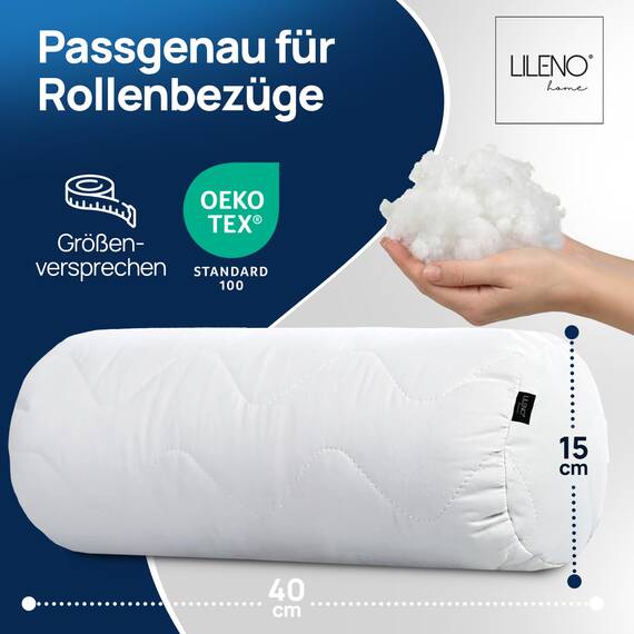 LILENO HOME Nackenrolle 15x40 (4er Set) – 95 °C waschbar, Oeko-Tex, Made in DE – Allergiker Kissenrolle für optimale Entspannung & Entlastung – Ideales Nackenrolle Kissen für Rücken & Nacken