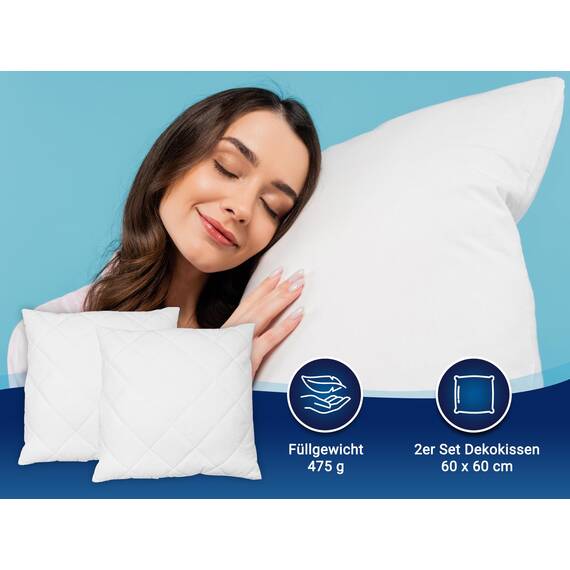 ZOLLNER 2er Set Kissen - Made in Europe – Polyesterfüllung - Bezug aus Mischgewebe - waschbar bis 95°C - 60x60 cm - Hotelqualität - Oeko Tex® Zertifiziert