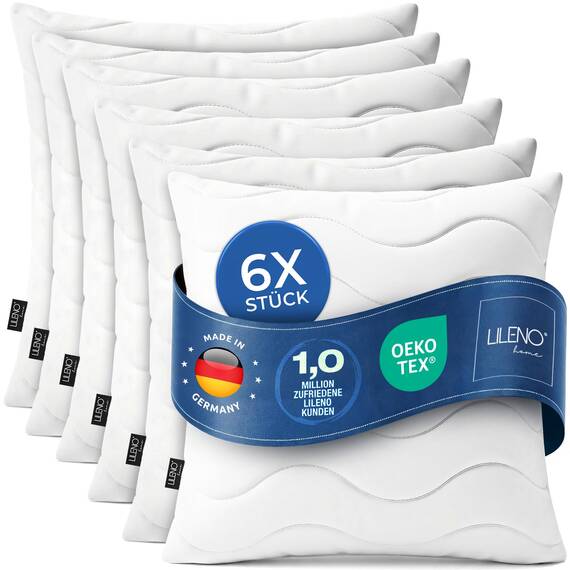 LILENO HOME Allergiker Kopfkissen 80x80 (6er Set) – 95°C waschbar, Oeko-Tex & Made in DE – Kissen 80x80 anpassbar für himmlischen Schlaf – Haut schmeichelndes & geruchsfreies Pillow