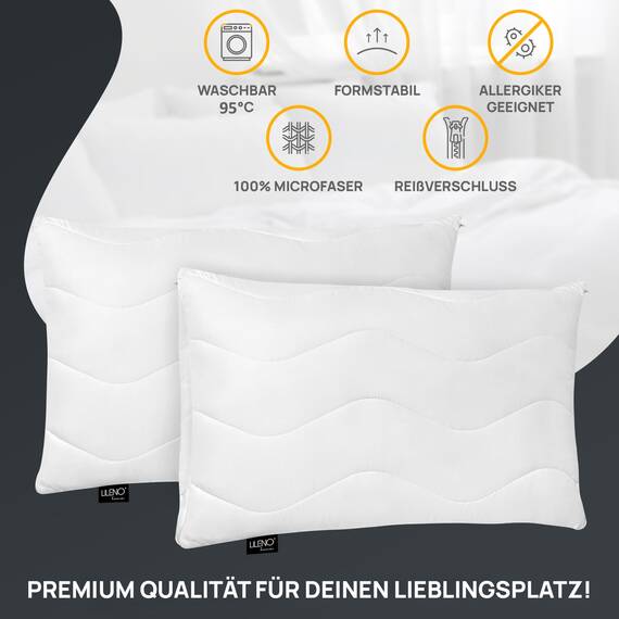 LILENO HOME Kissen 40x70 (2er Set) – 95 °C waschbar, Oeko-Tex & Made in DE – Allergiker Kopfkissen 40x70 anpassbar für himmlischen Schlaf – Haut schmeichelndes & geruchsfreies Pillow