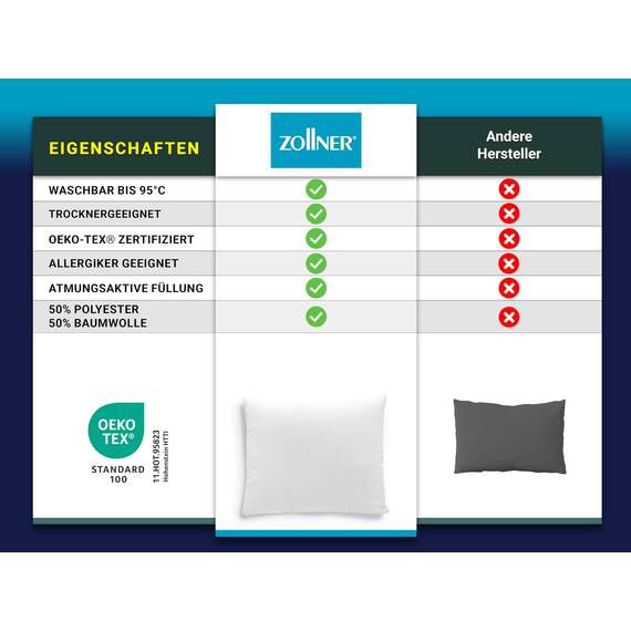 ZOLLNER 2er Set Kissen - Made in Europe – Polyesterfüllung - Bezug aus Mischgewebe - waschbar bis 95°C - 35x40 cm - Hotelqualität - Oeko Tex® Zertifiziert