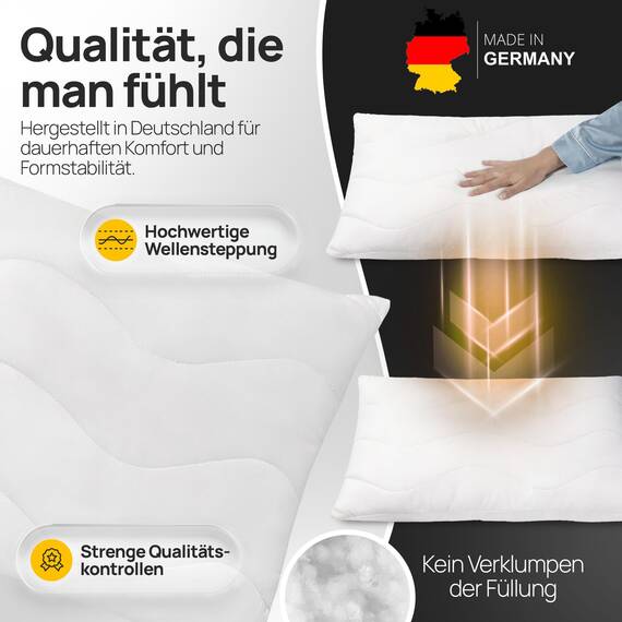 LILENO HOME Kissen 40x90 (2er Set) – 95 °C waschbar, Oeko-Tex & Made in DE – Allergiker Kopfkissen 40x90 anpassbar für himmlischen Schlaf – Haut schmeichelndes & geruchsfreies Pillow