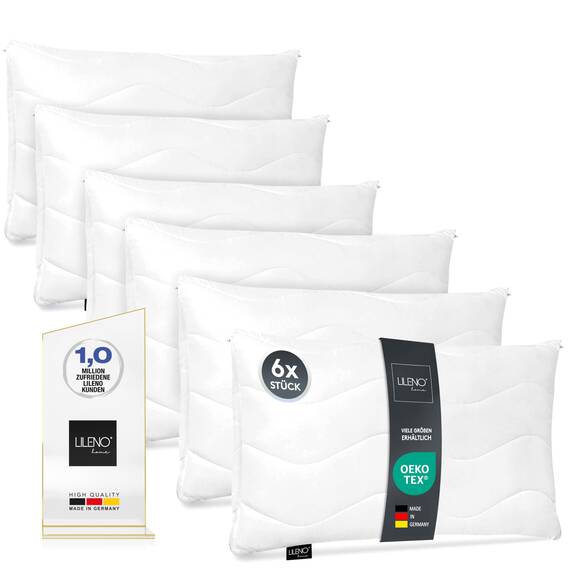 LILENO HOME Kissen 40x70 (6er Set) – 95 °C waschbar, Oeko-Tex & Made in DE – Allergiker Kopfkissen 40x70 anpassbar für himmlischen Schlaf – Haut schmeichelndes & geruchsfreies Pillow