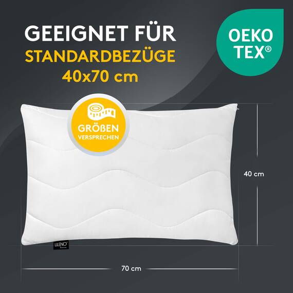 LILENO HOME Kissen 40x70 (2er Set) – 95 °C waschbar, Oeko-Tex & Made in DE – Allergiker Kopfkissen 40x70 anpassbar für himmlischen Schlaf – Haut schmeichelndes & geruchsfreies Pillow