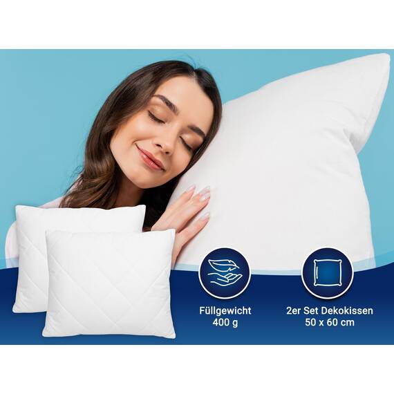 ZOLLNER 2er Set Kissen - Made in Europe – Polyesterfüllung - Bezug aus Mischgewebe - waschbar bis 95°C - 50x60 cm - Hotelqualität - Oeko Tex® Zertifiziert